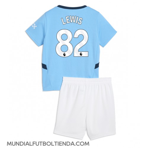 Camiseta Manchester City Rico Lewis #82 Primera Equipación Replica 2024-25 para niños mangas cortas (+ Pantalones cortos)